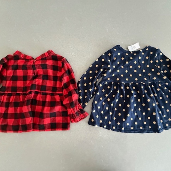 NWT 2 Toddler 3T 3 Years Girl Gap Peplum Long Sleeve Tops Red Buffalo Navy Polka - Picture 7 of 9